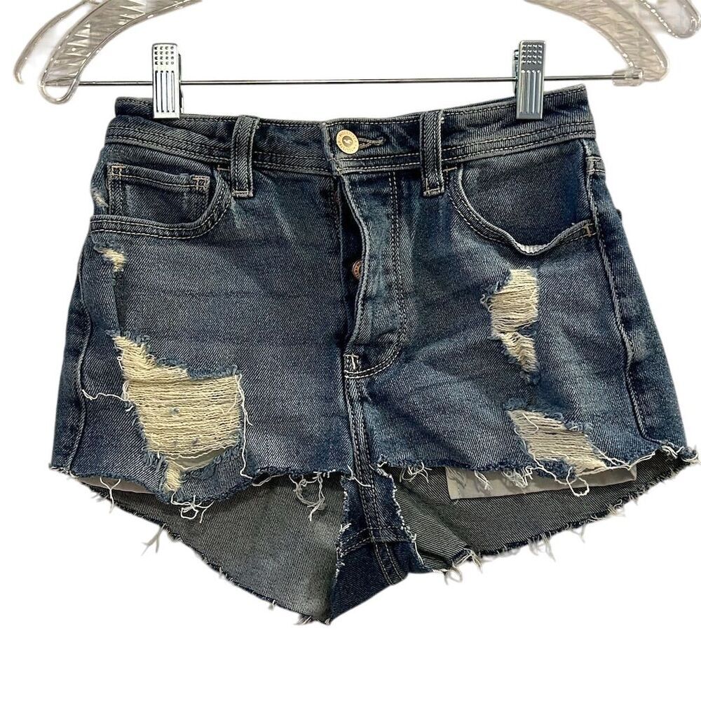 Hollister Women's Ultra High Rise Distressed Denim Shorts Size 23 Blue